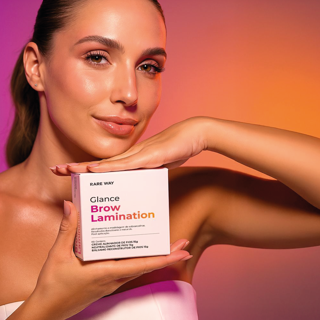 Rare Way Brow Lamination retail box held by model