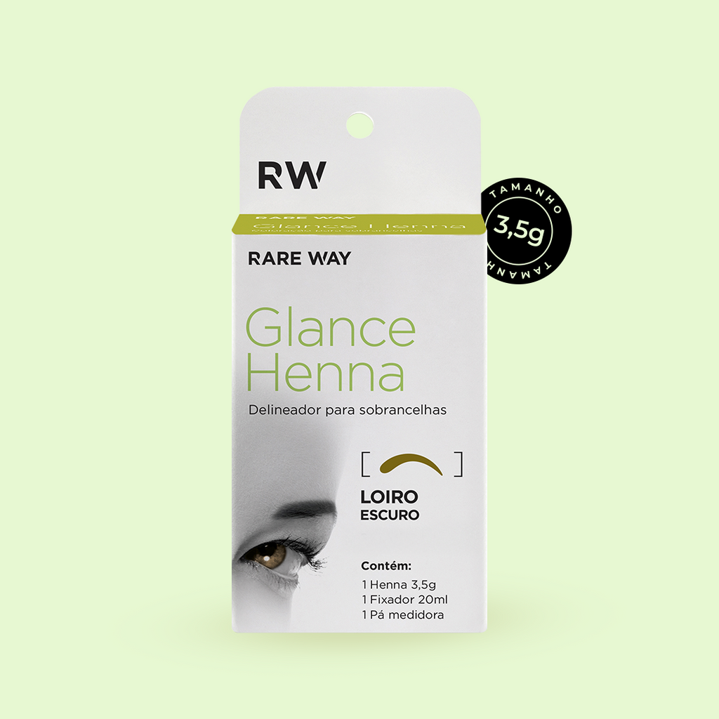 Rare Way Glance Henna Dark Blonde retail box, angled view, 3.5g