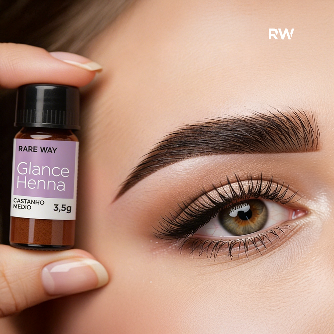 Rare Way Glance Henna eyebrow henna in Medium Brown, close-up on brow application