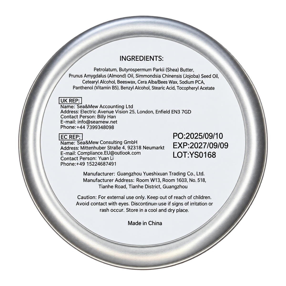 The WOW Studio Honey Intense Repair Balm back label with ingredients and product information